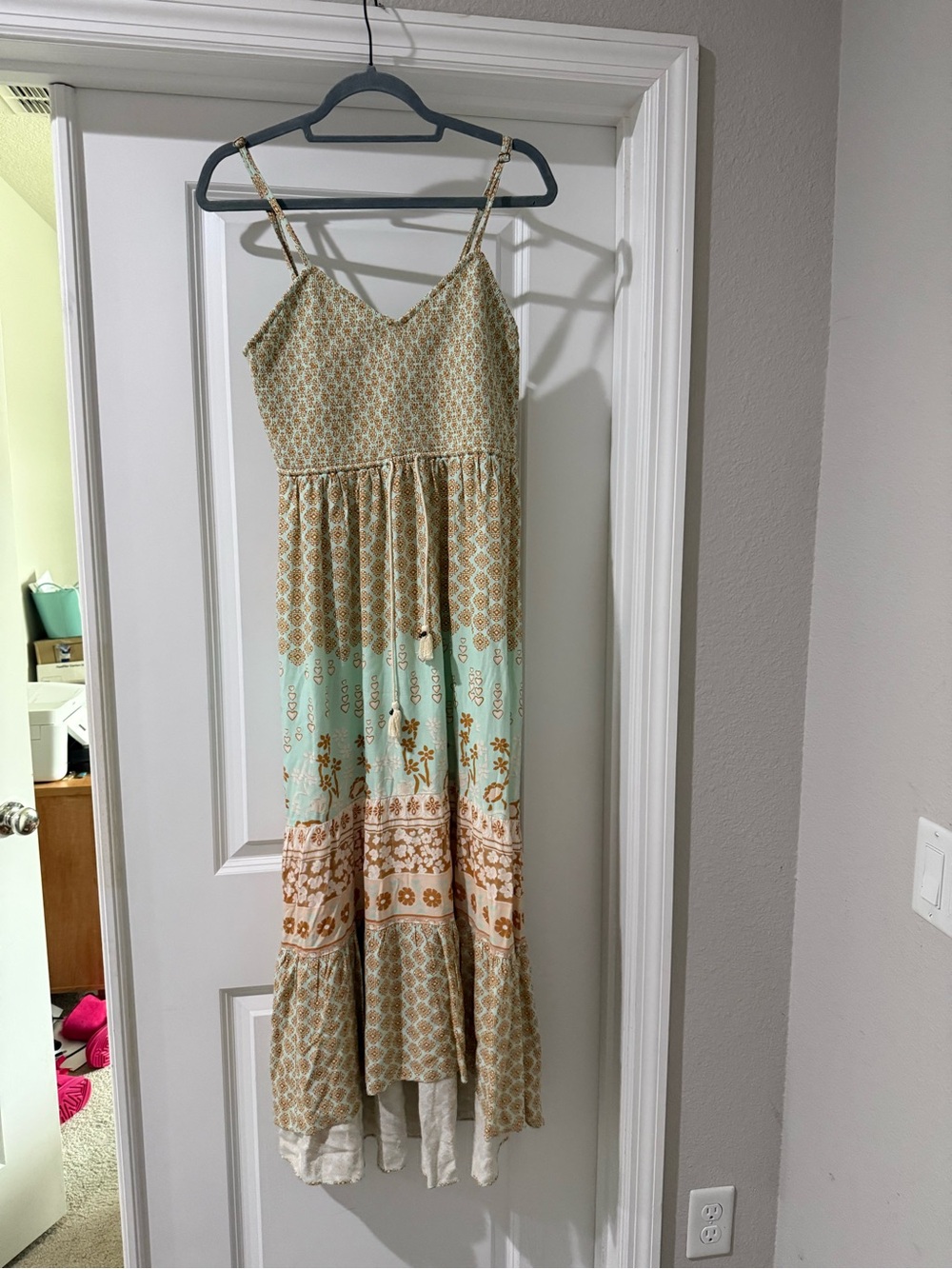 Spell Mint Green and Tan High-Low Maxi Dress